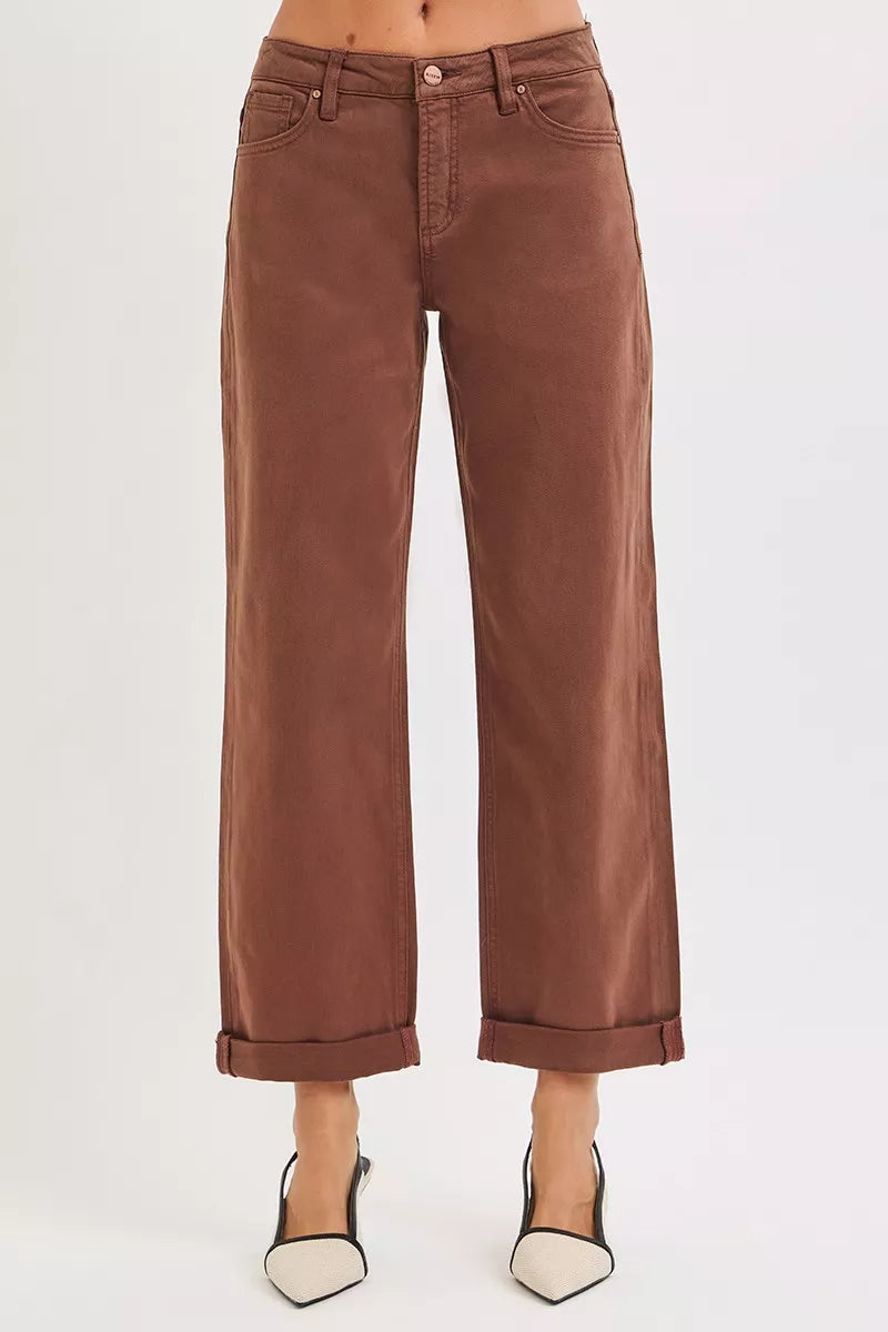 Risen Mid Rise Tummy Control Ankle Barrel Baggy Pants