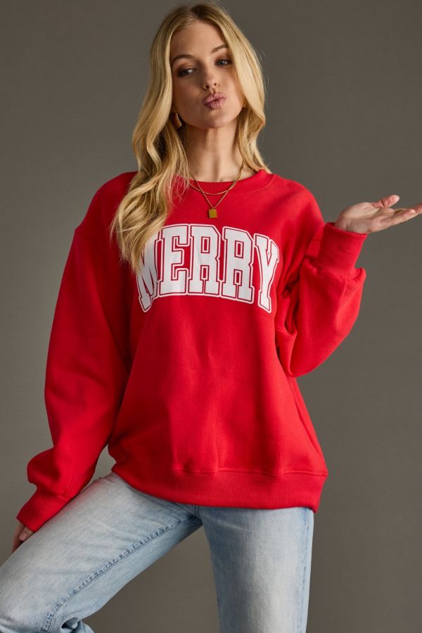 Merry Varsity Sweatshirt in Red