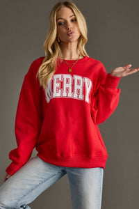 Merry Varsity Sweatshirt in Red