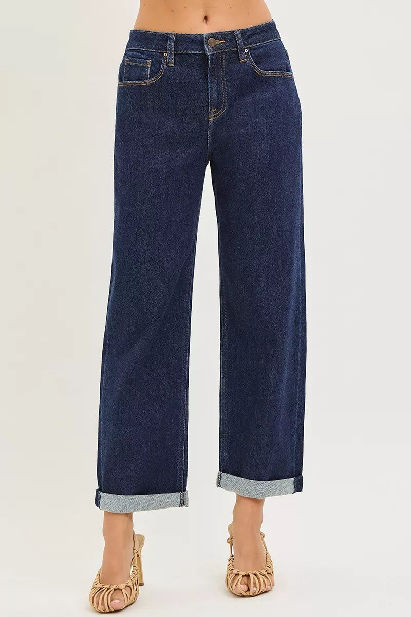 Risen Mid Rise Dark Wash Slouchy Boyfriend Jeans