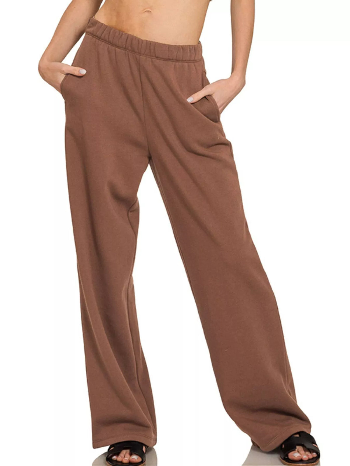 Fleece Sweatpants with Pockets in Brown