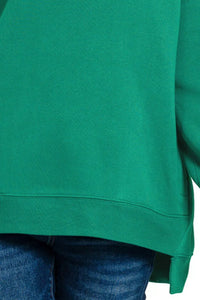 Fleece Hi-Low Boyfriend Sweatshirt with Pockets - Forest Green