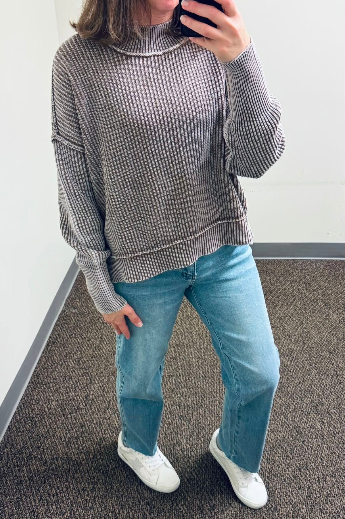 Zenana Washed Cotton Oversized Cropped Sweater