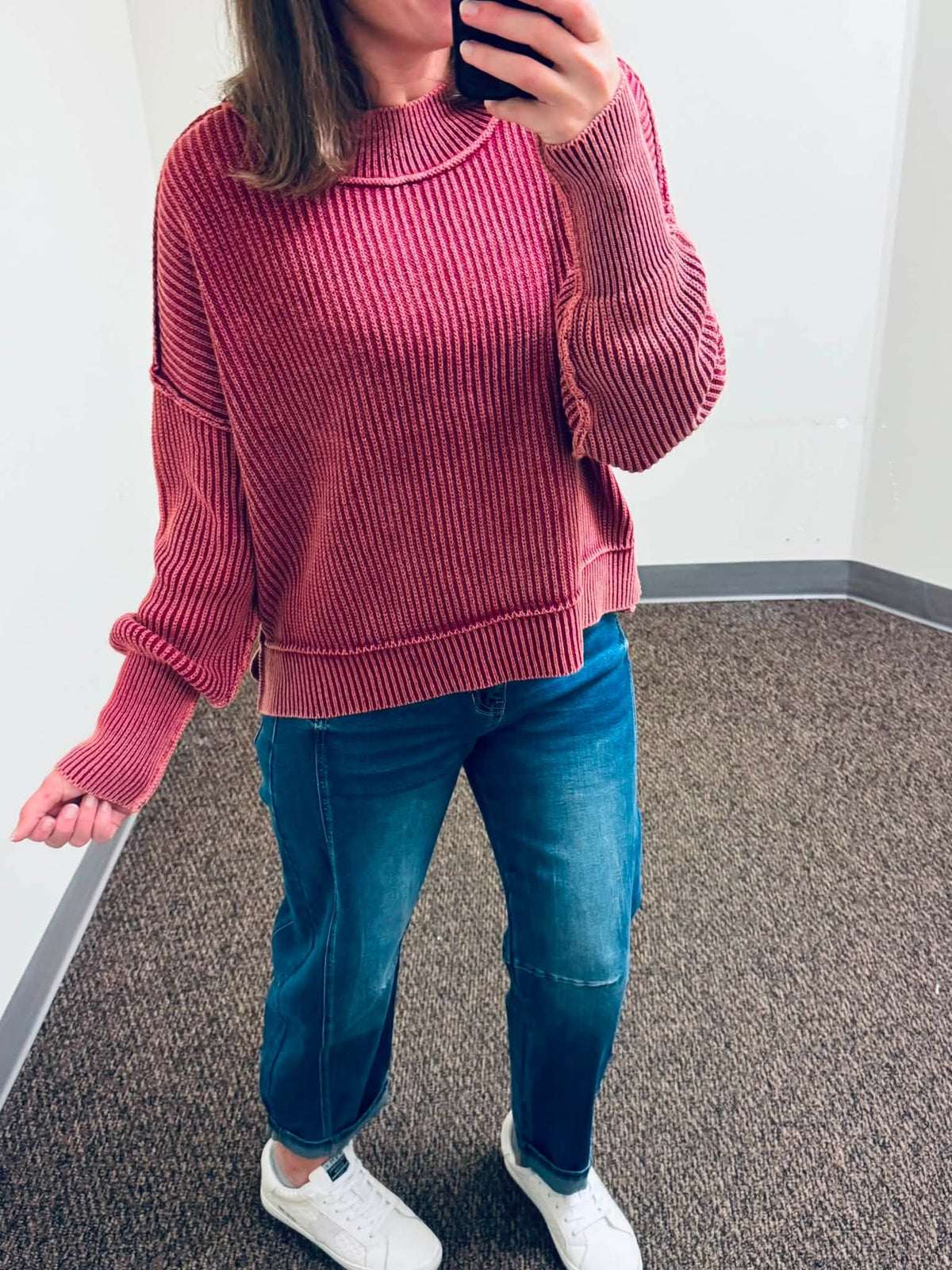 Zenana High Rise Barrel Leg Cropped Jeans and Zenana Washed Cotton Oversized Cropped Sweater