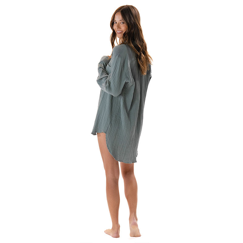 Lotus and Luna Sage Boyfriend Button Up Cotton Shirt