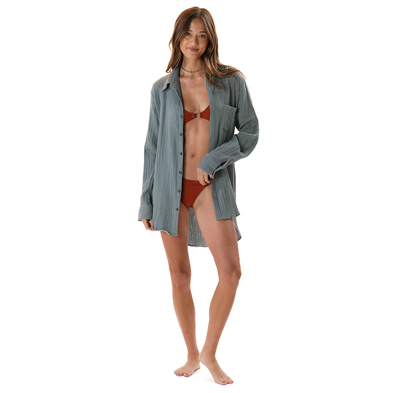 Lotus and Luna Sage Boyfriend Button Up Cotton Shirt