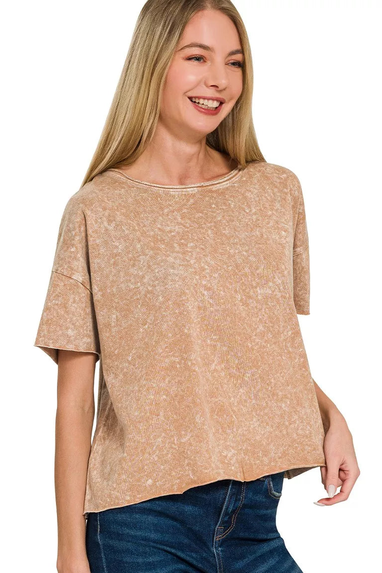 Halo Washed Cotton Short Sleeve Top in Brown