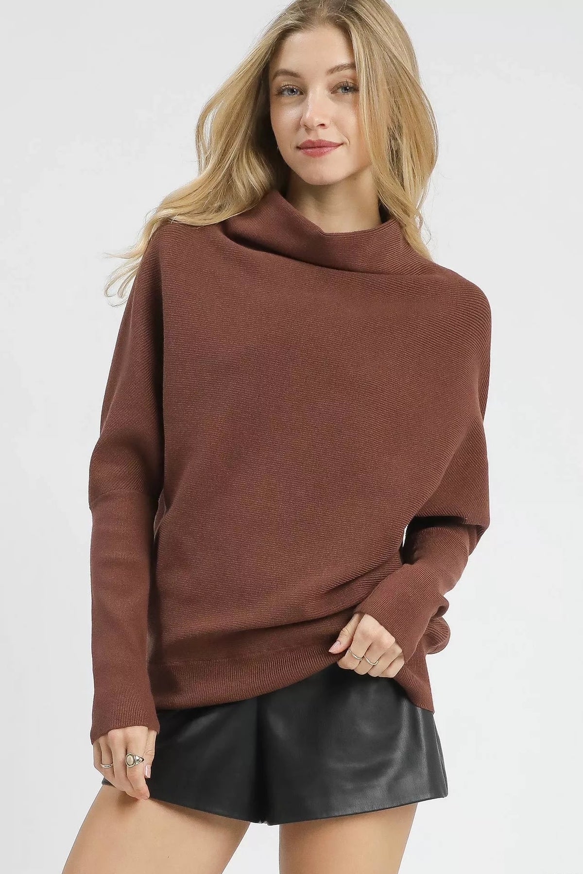 Umgee Draped Turtleneck Dolman Sweater