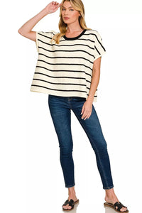 Striped Oversized Sweater Knit Top