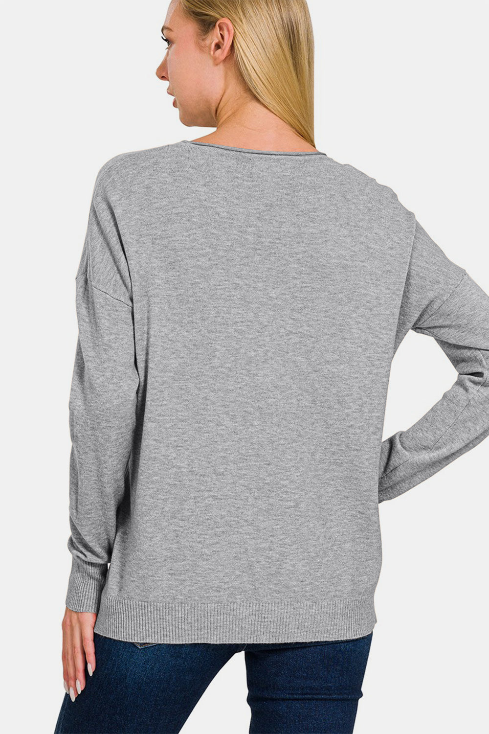 Gray Front Seam Round Neck Sweater