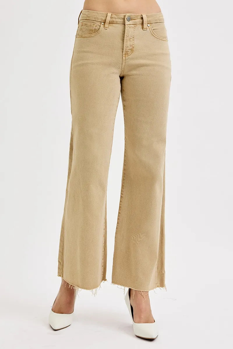 Risen Mid Rise Latte Wide Leg Pants