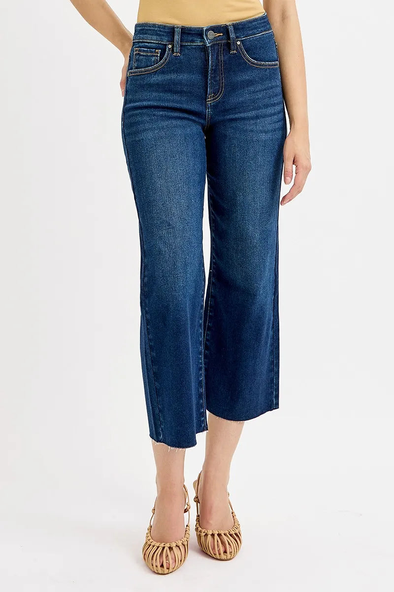 Risen High Rise Tummy Control Crop Wide Leg Jeans