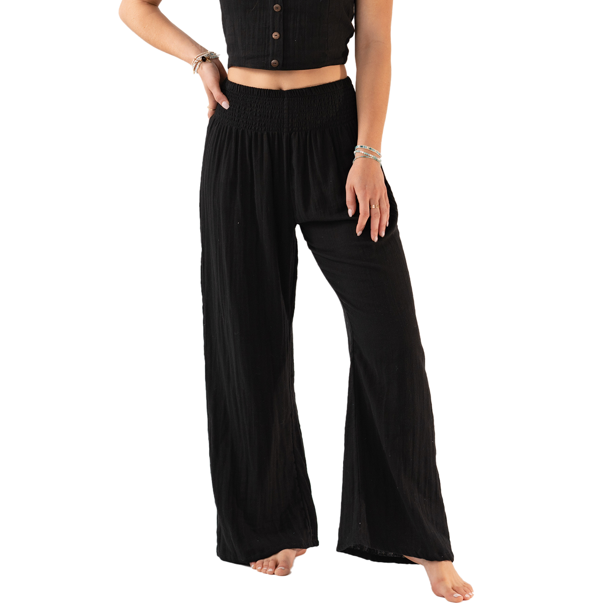 Lotus and Luna Black Wide Leg Cotton Pants