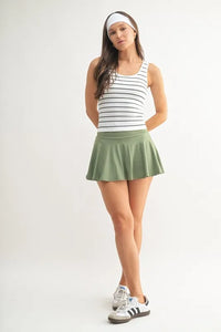 MONO B Classic Seamless Ribbed Tank w/ Bra - Moss Stripe