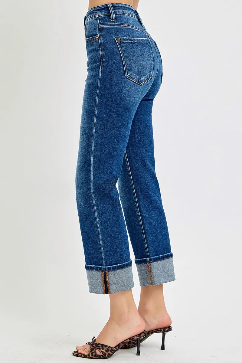 Risen High Rise Ankle Straight Cuffed Jeans RDP5580RT