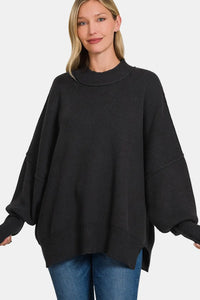 Slouchy Side Slit Oversized Sweater in Black