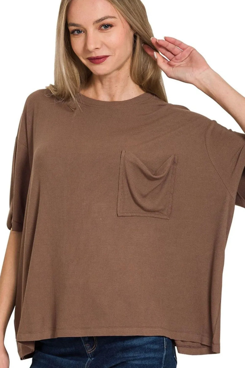 Zenana Oversized Ribbed Round Neck Short Sleeve Tee