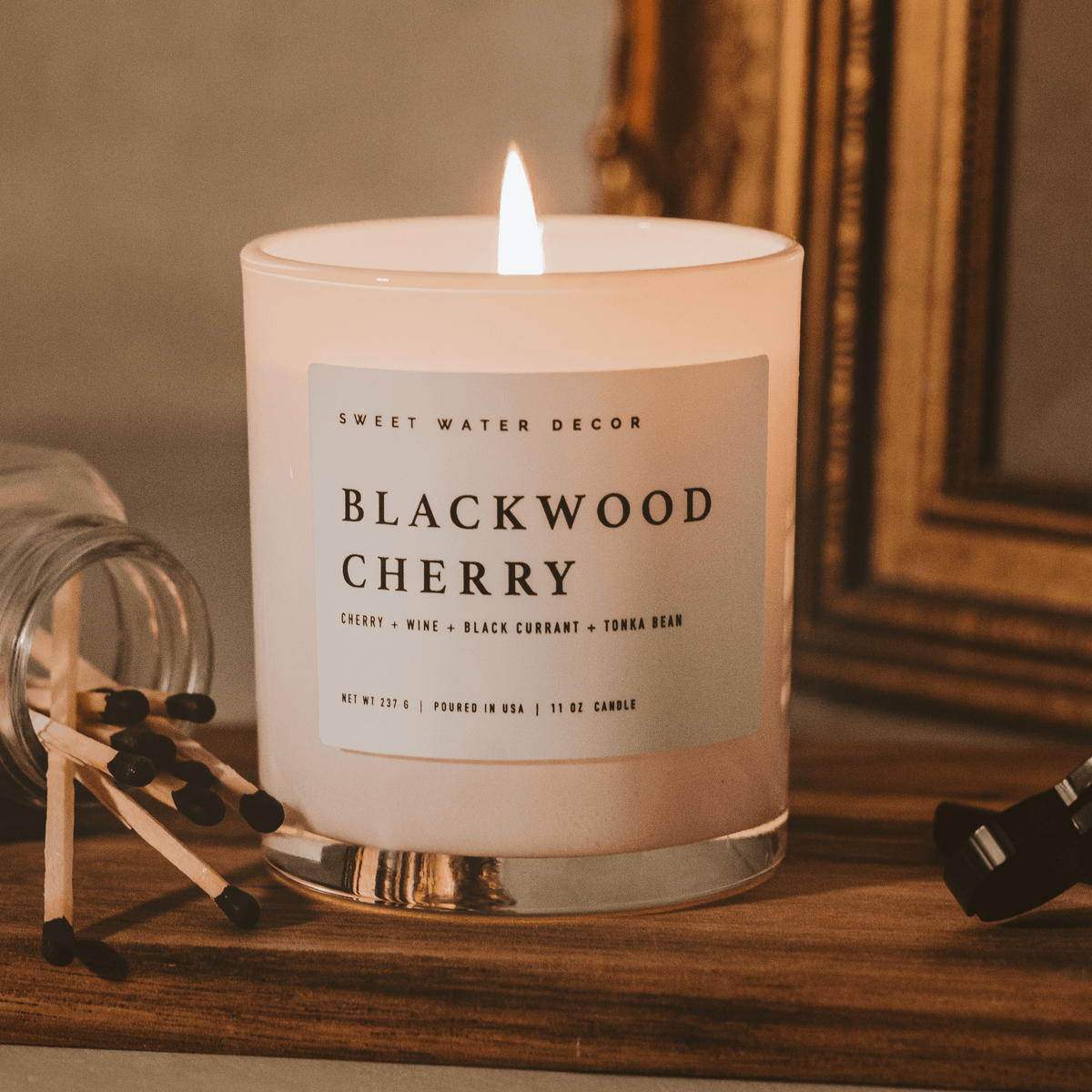 Sweet Water Decor Blackwood Cherry Soy Candle - White Jar - 11 oz