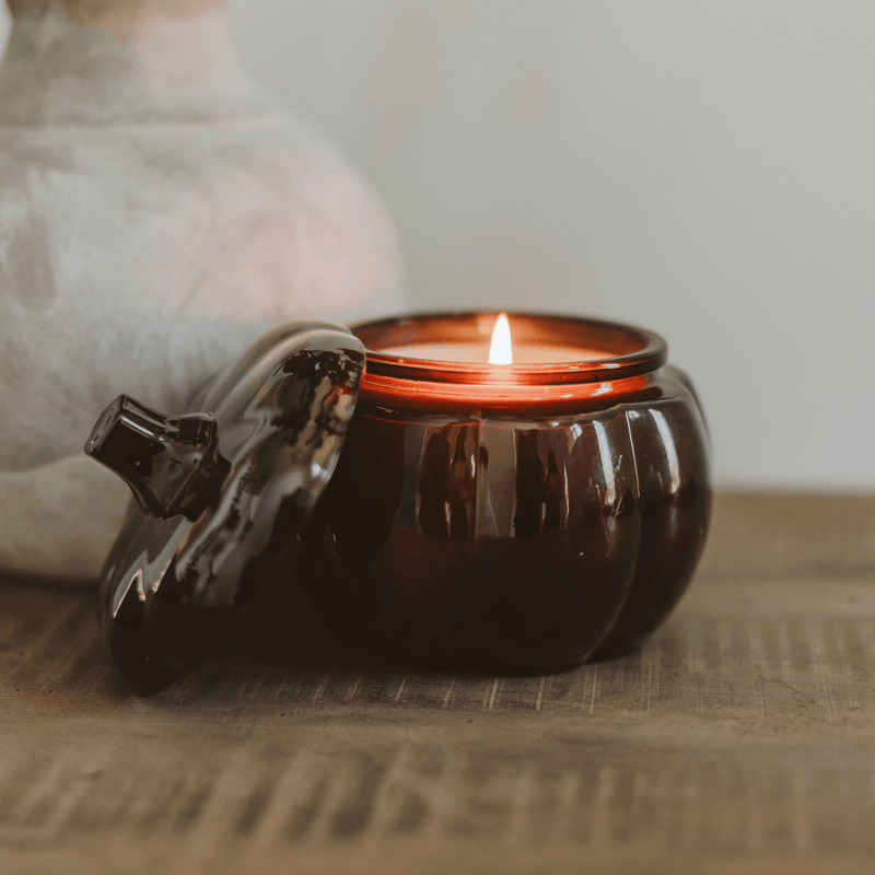 Sweet Water Decor Hello Fall Soy Candle - Amber Glass Pumpkin Jar - 20 oz