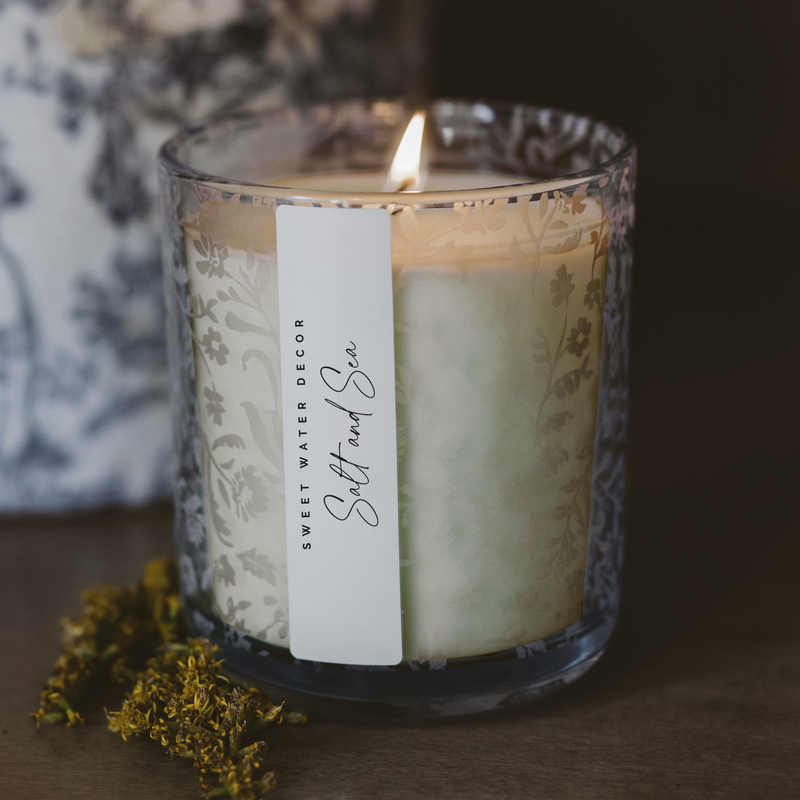 Sweet Water Decor Salt and Sea Soy Candle - Blue Tinted Glass Jar - 12 oz