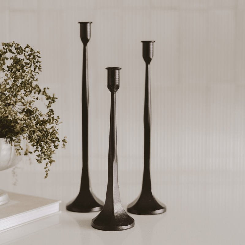 Sweet Water Decor Cast Iron Taper Candle Holders - Set of 3