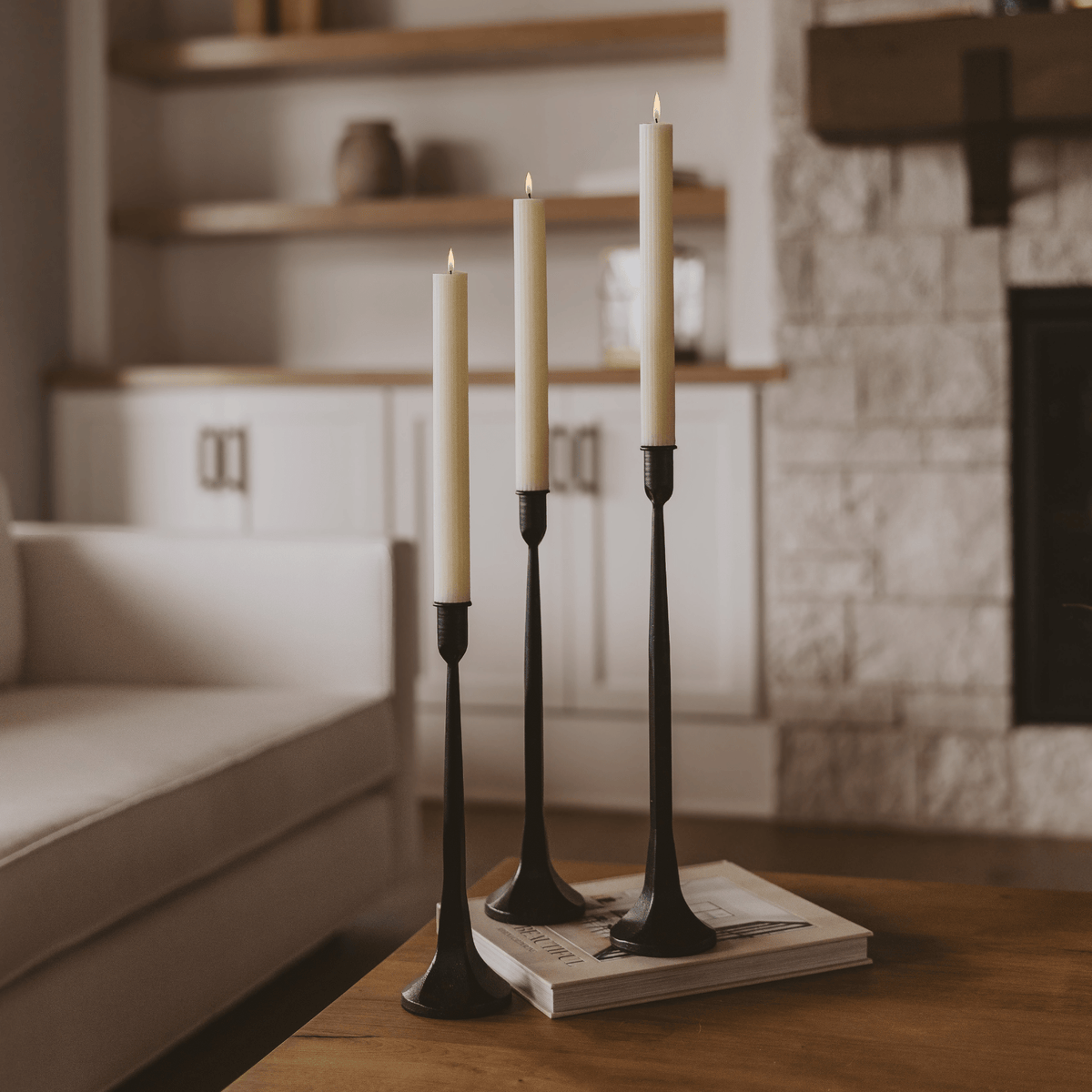 Sweet Water Decor Cast Iron Taper Candle Holders - Set of 3