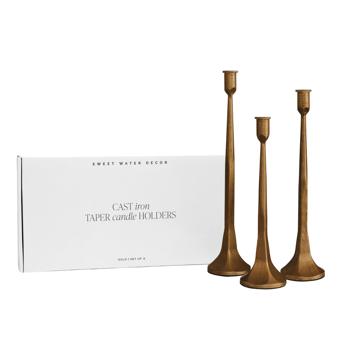 Sweet Water Decor Gold Cast Iron Taper Candle Holders - Set of 3
