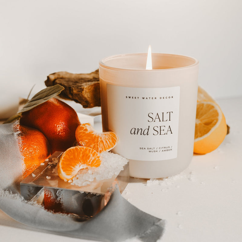 Sweet Water Decor Salt and Sea Soy Candle - Tan Matte Jar - 15 oz