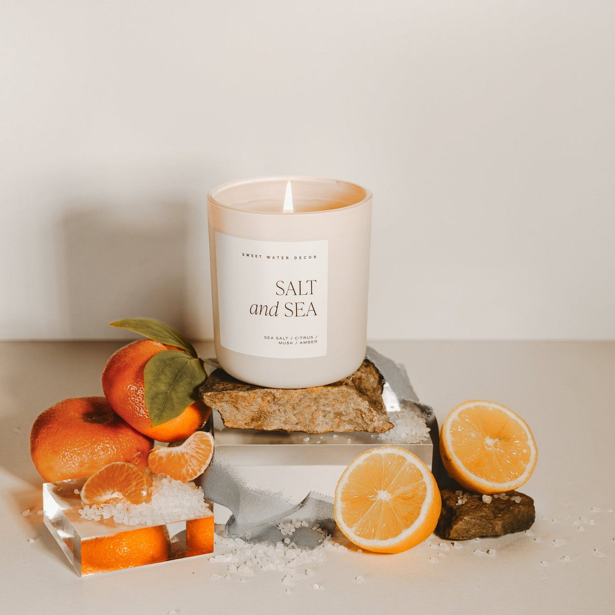 Sweet Water Decor Salt and Sea Soy Candle - Tan Matte Jar - 15 oz