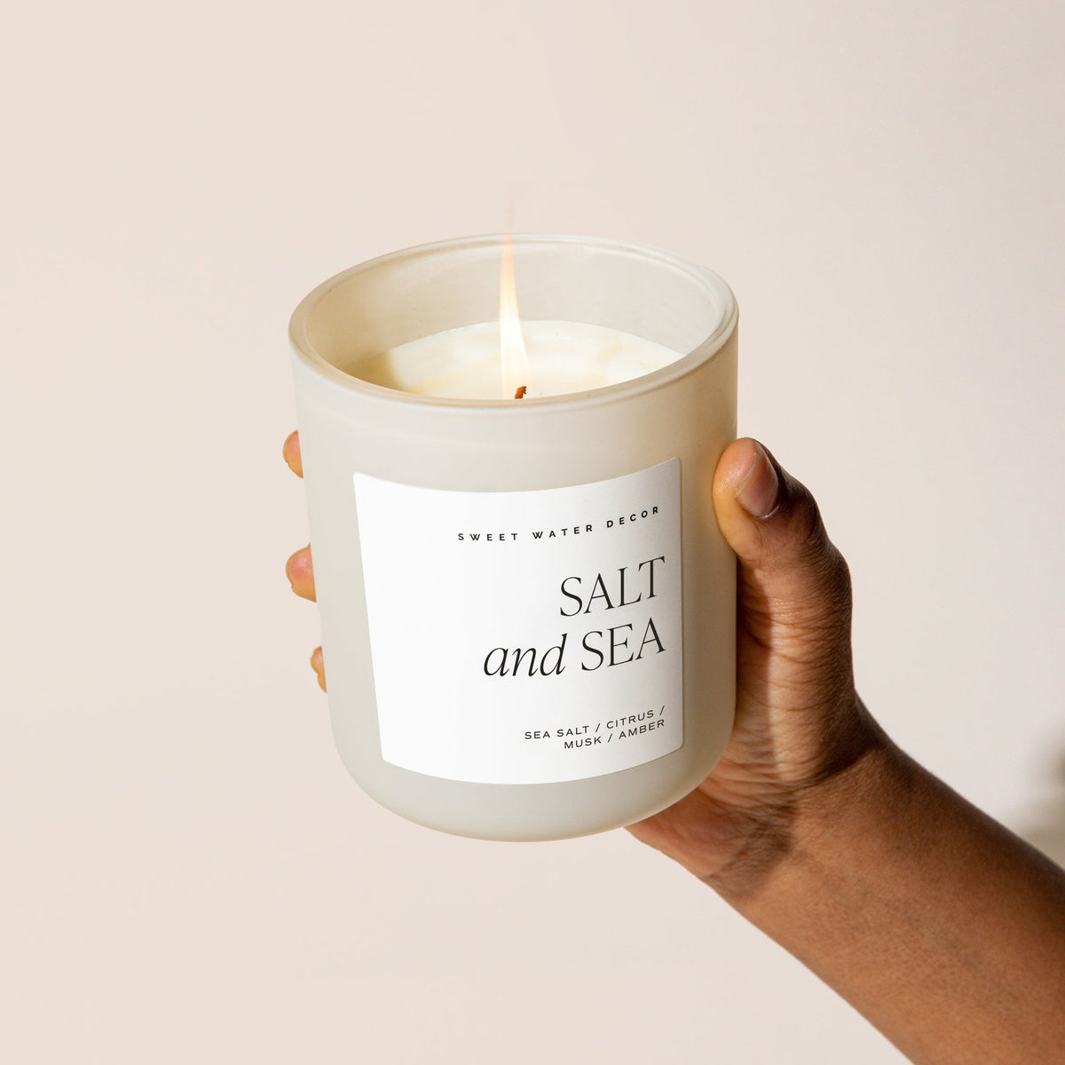 Sweet Water Decor Salt and Sea Soy Candle - Tan Matte Jar - 15 oz