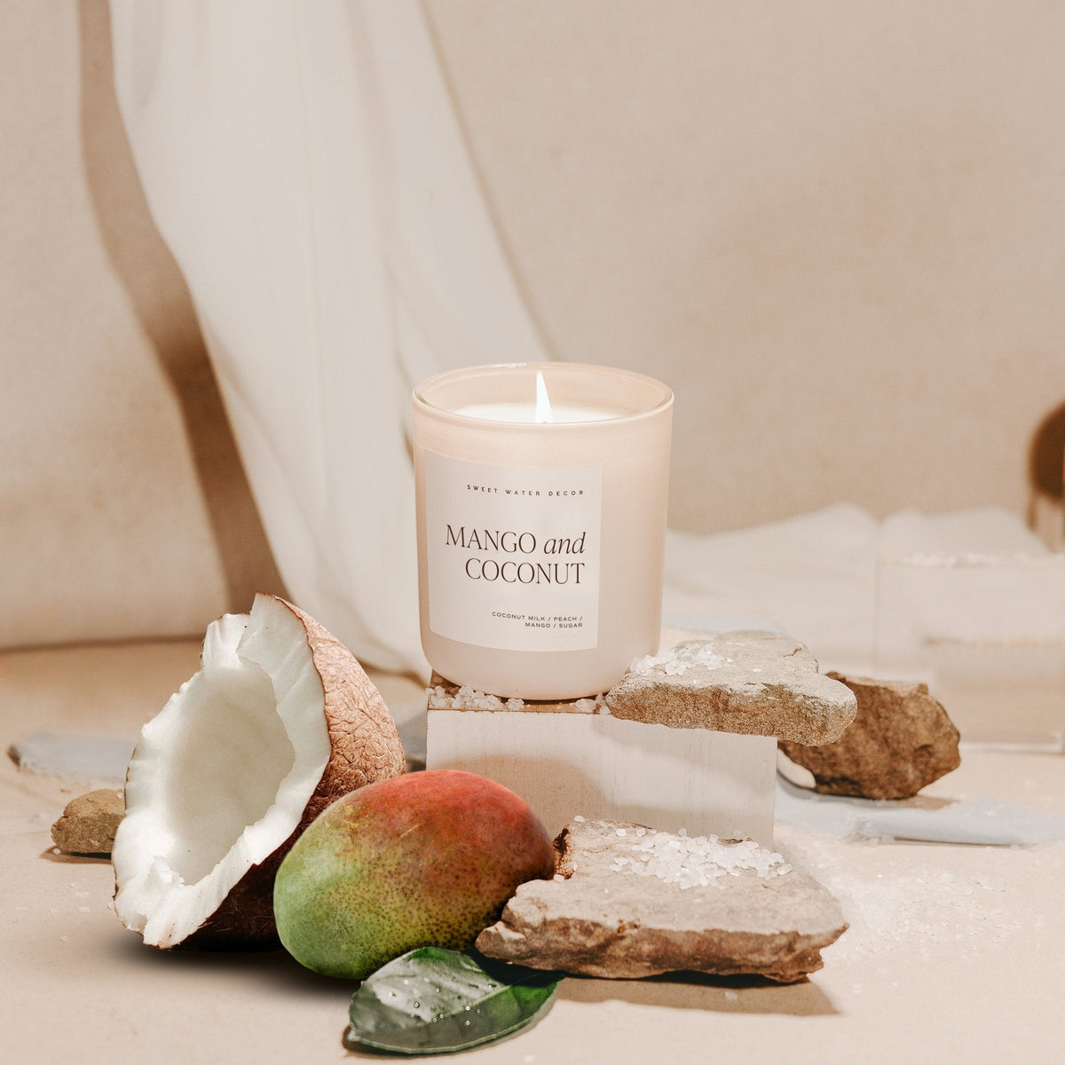 Sweet Water Decor Mango and Coconut Soy Candle - Tan Matte Jar - 15 oz