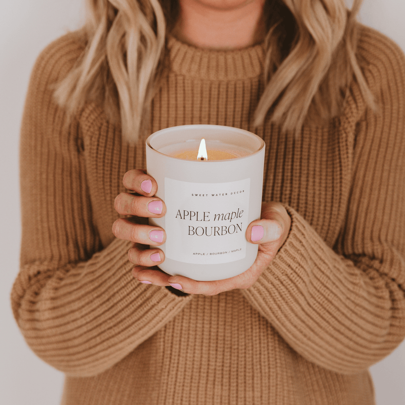 Sweet Water Decor Apple Maple Bourbon Soy Candle - Tan Matte Jar - 15 oz