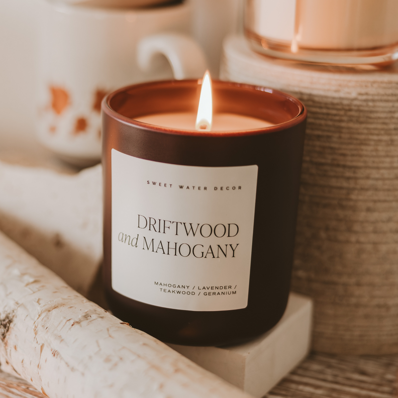 Sweet Water Decor Driftwood and Mahogany Soy Candle - Brown Matte Jar - 15 oz