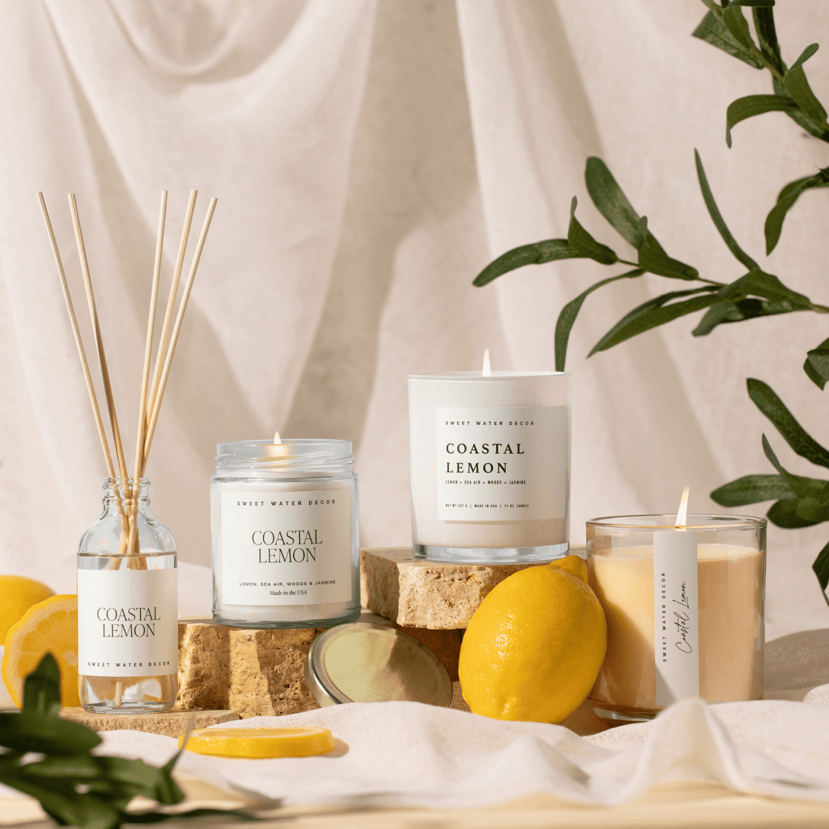 Sweet Water Decor Coastal Lemon Soy Candle - Tinted Glass Jar - 12 oz