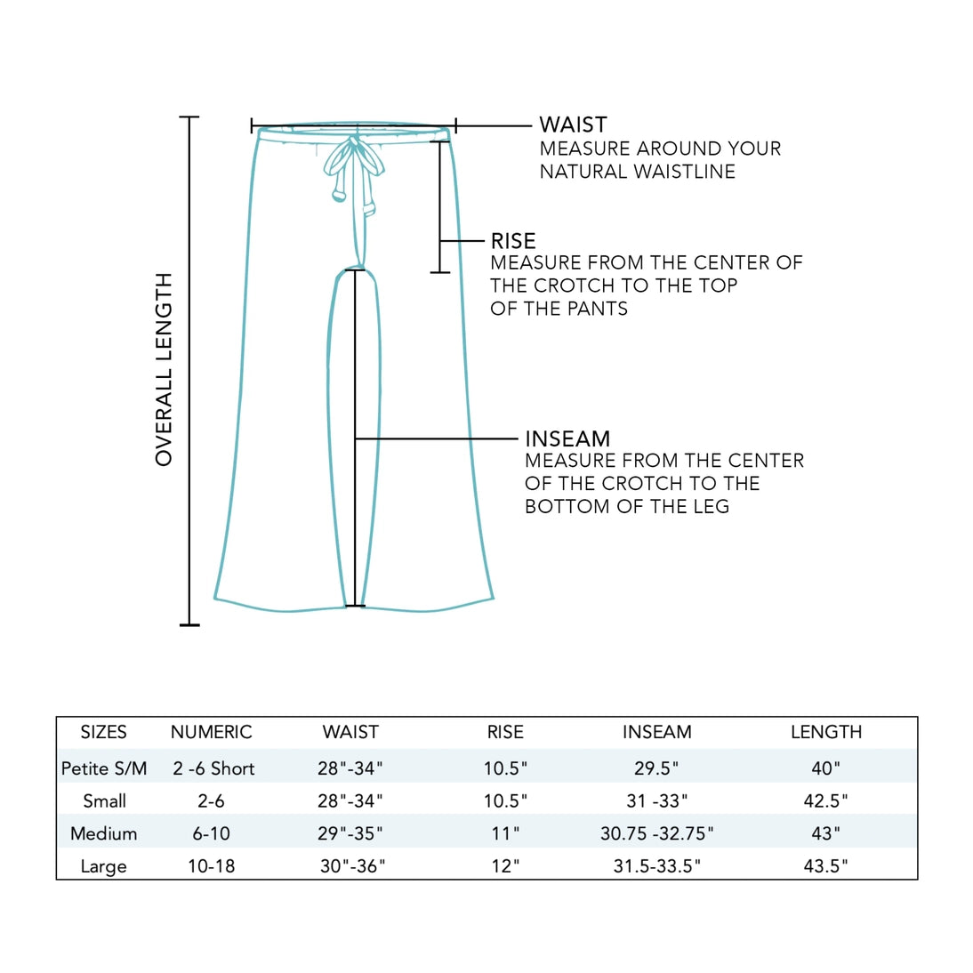 Lotus and Luna Cabana Pants Size Chart