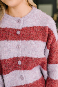 Lilac Stripes Button Down Cardigan Sweater