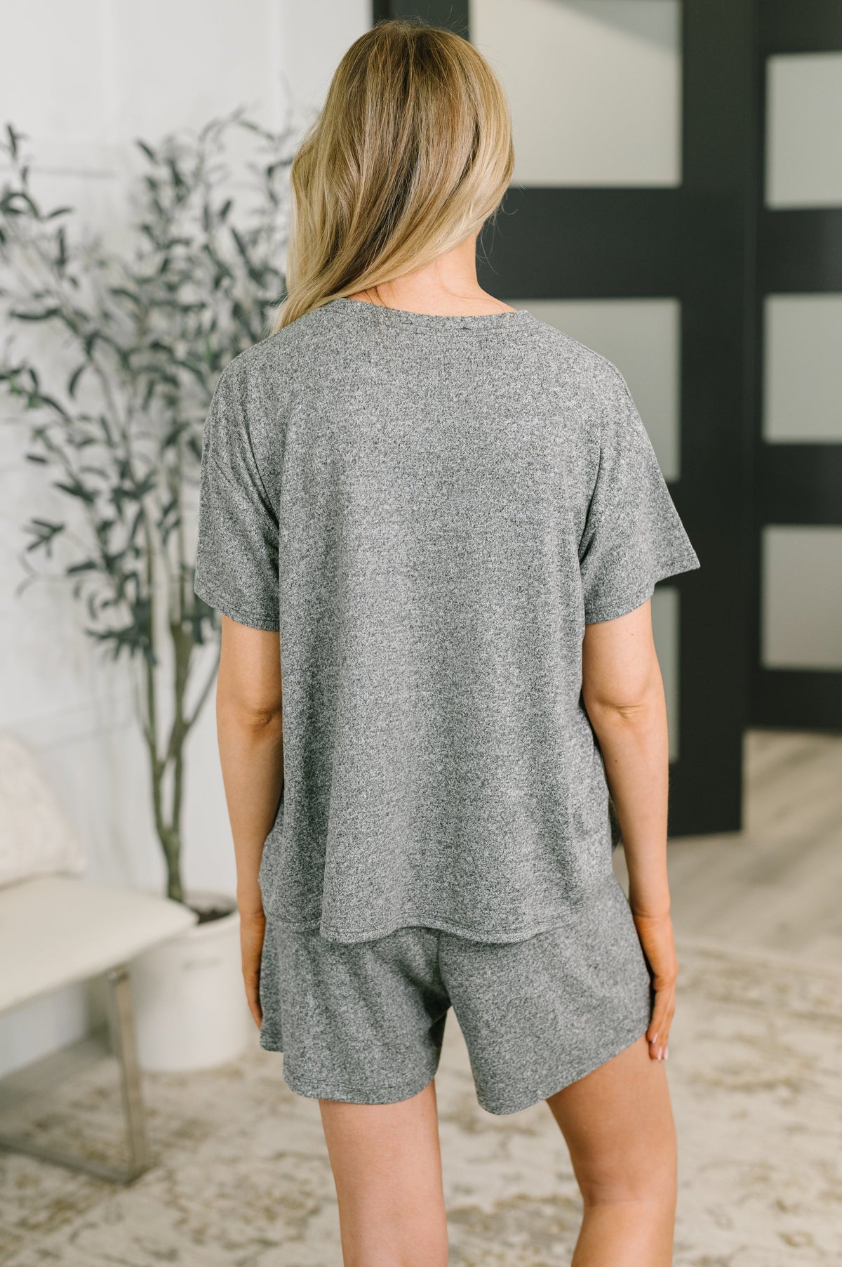Zenana Melange Two-Piece Tee and Shorts Set in Black