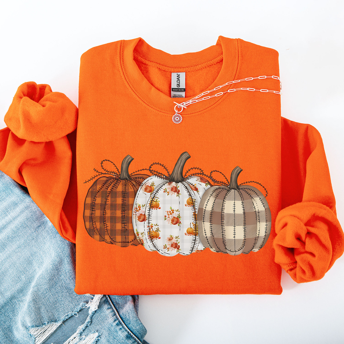 Plaid Patchwork Print Pumpkins Graphic Sweatshirt