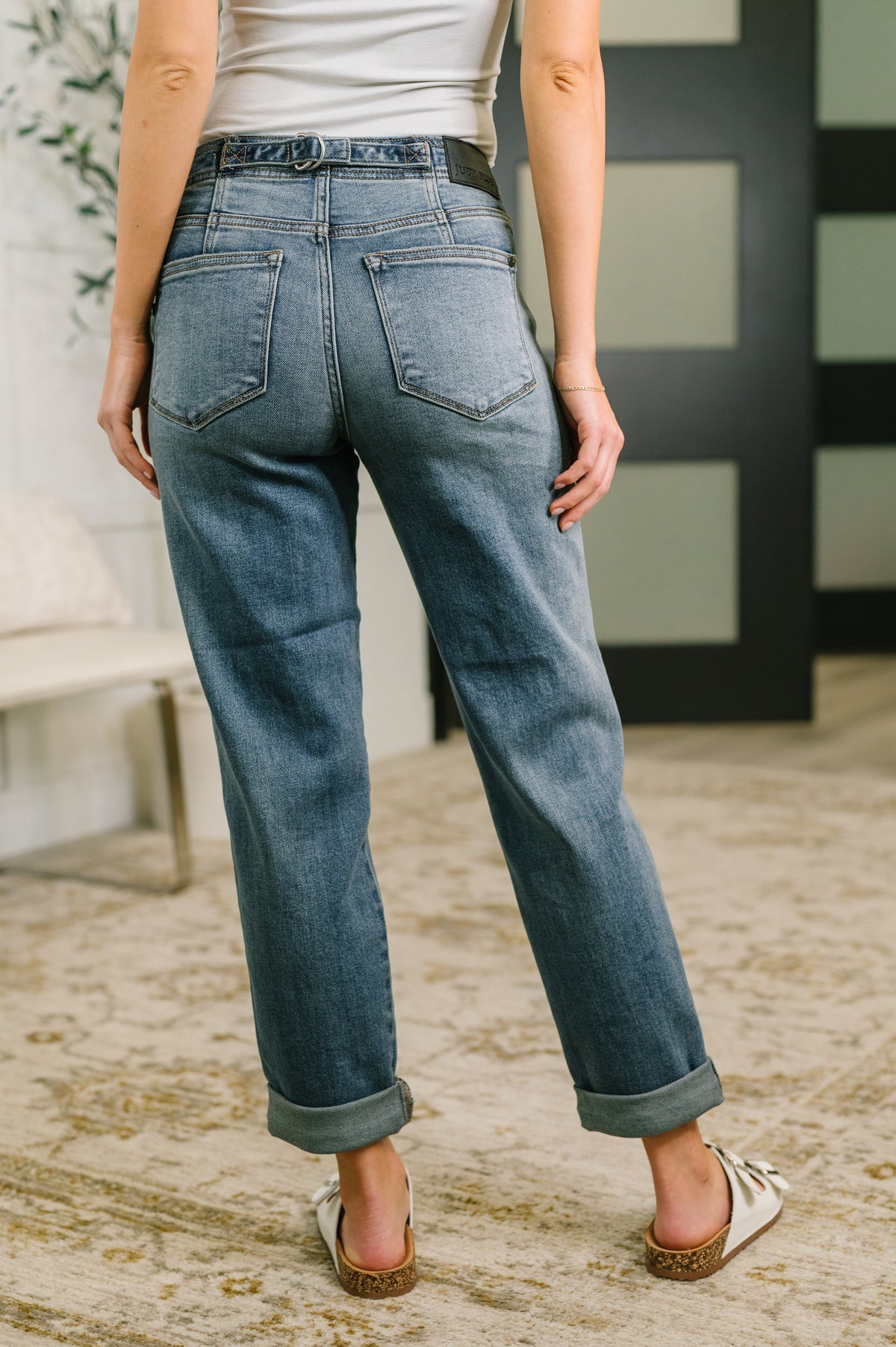 Judy Blue Mid Rise Boyfriend Jeans with Adjustable Back Tab 82731