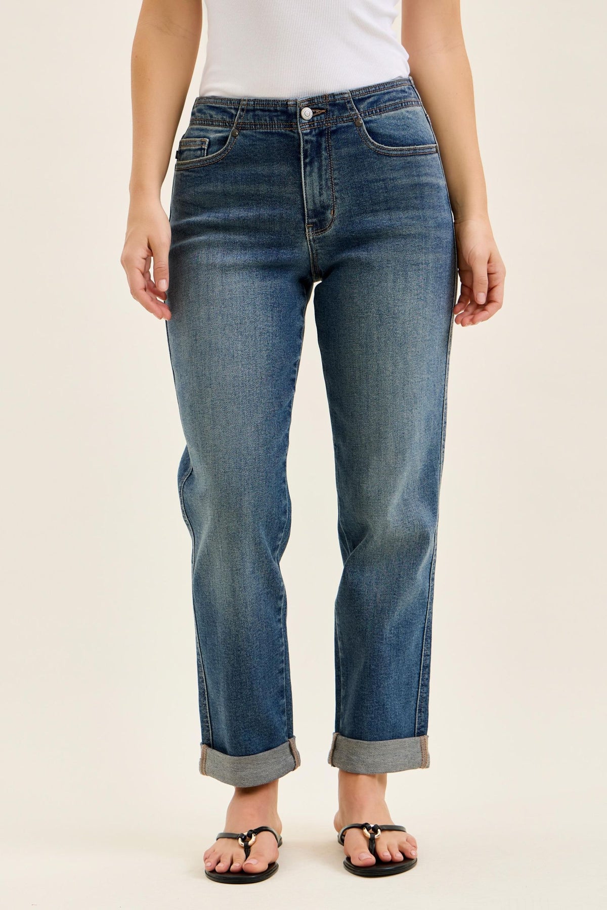 Judy Blue Mid Rise Boyfriend Jeans with Adjustable Back Tab 82731