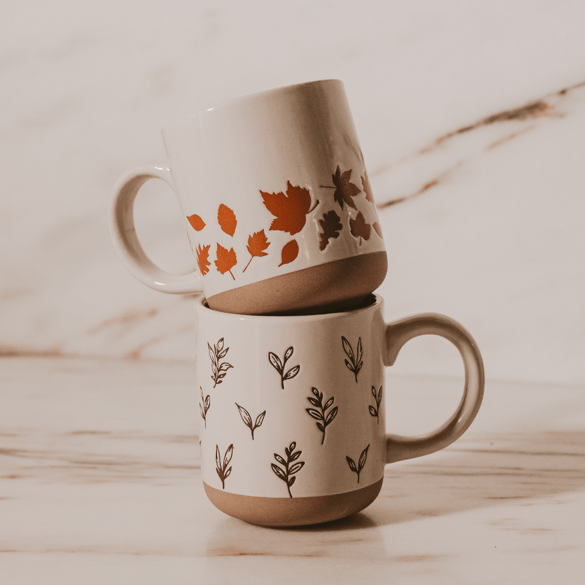Sweet Water Decor Brown Leaves 14 oz Stoneware Coffee Mug