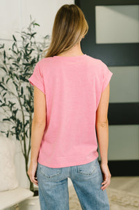 Zenana Basic Rolled Sleeve Tee in Heather Fuchsia