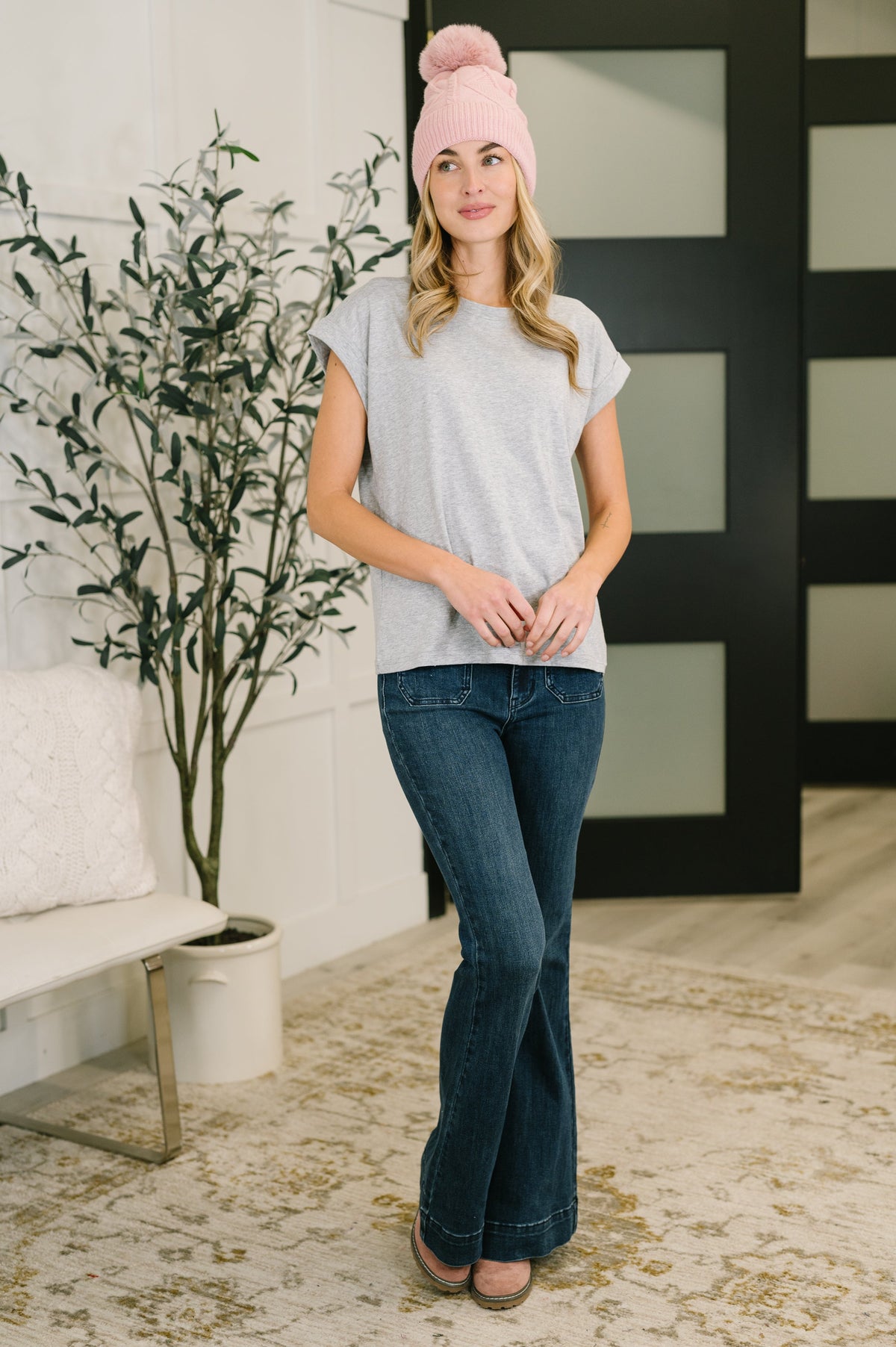 Basic Rolled Sleeve Tee in Heather Grey