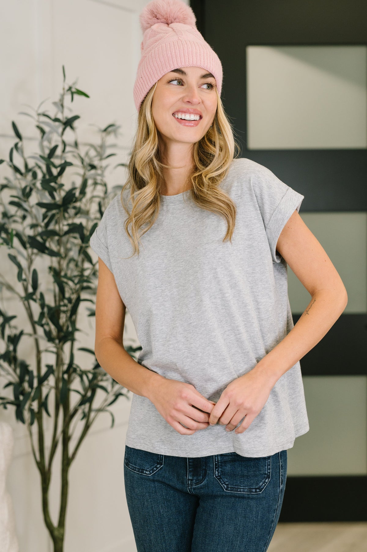 Zenana Basic Rolled Sleeve Tee in Heather Grey