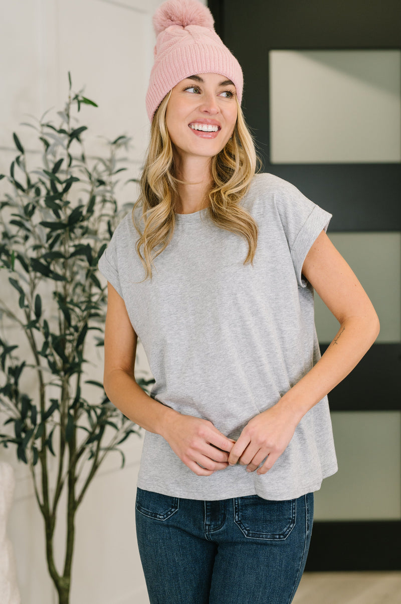Zenana Basic Rolled Sleeve Tee in Heather Grey