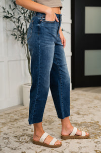 Judy Blue High Rise Crop Wide Leg Jeans w/ Back Pocket Embroidery