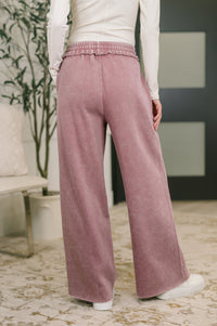Zenana Acid Wash Fleece Palazzo Sweatpants with Pockets in Light Rose