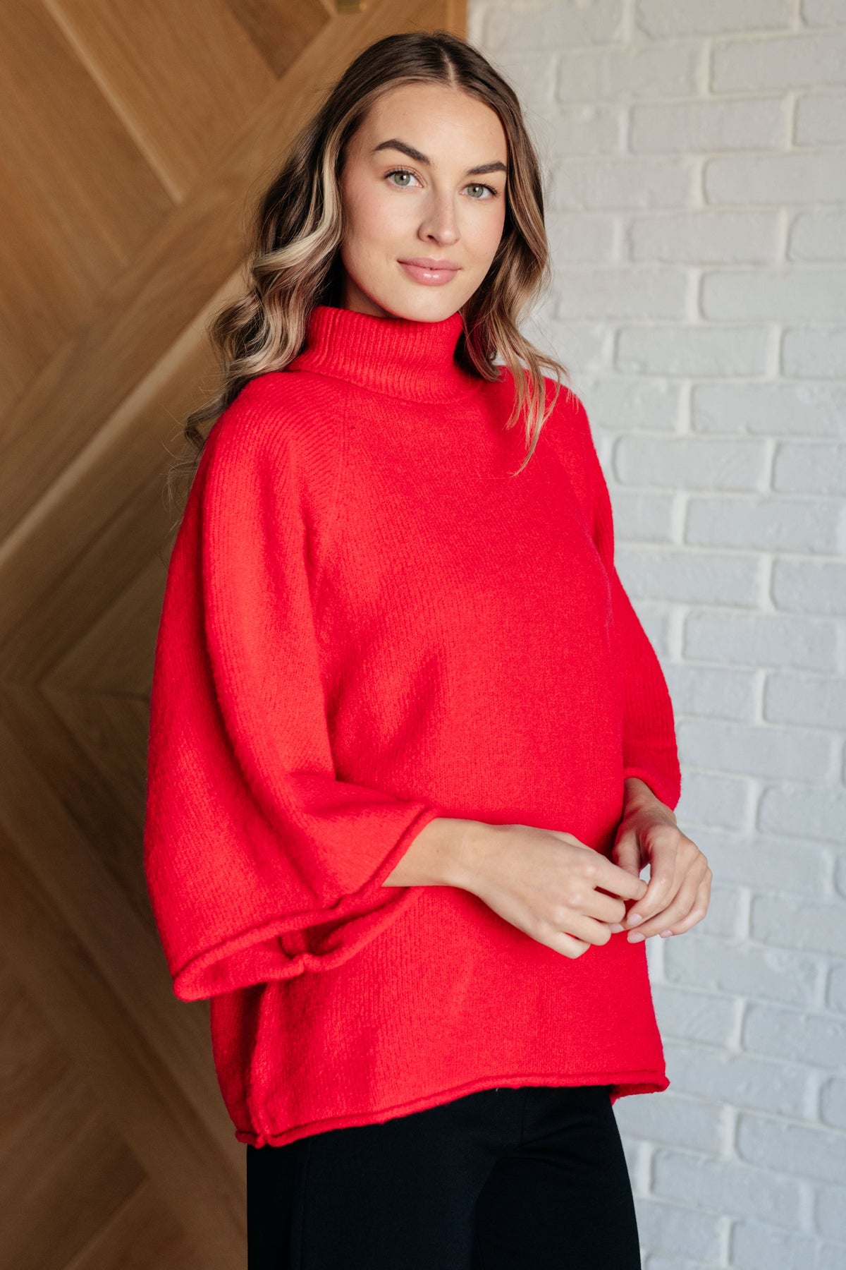 Dolman 3/4 Sleeve Turtleneck Sweater