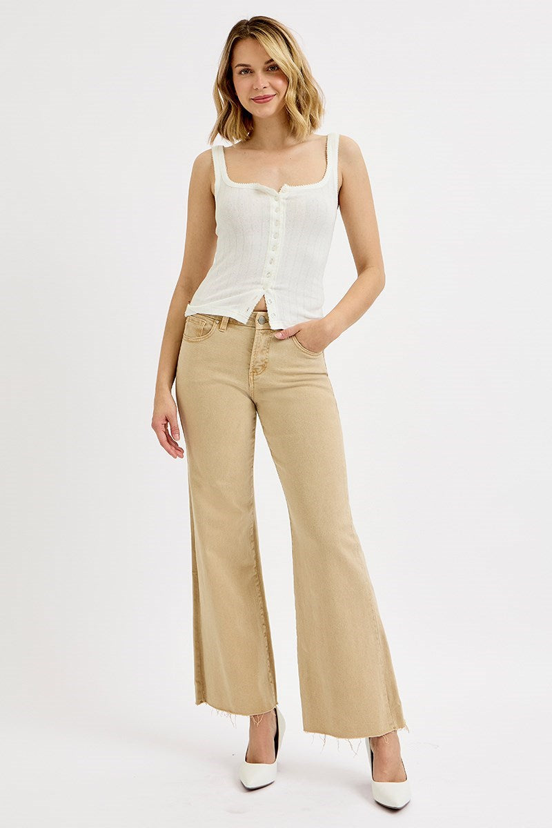 Risen Mid Rise Latte Wide Leg Pants