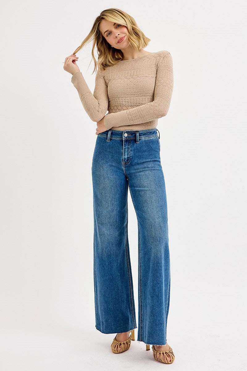 Risen High Rise Wide Leg Flare Jeans